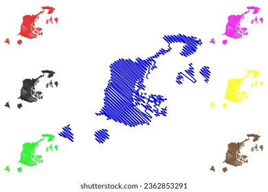 Lake Tengiz (Republic of Kazakhstan) map vector illustration, scribble sketch Teniz koli map