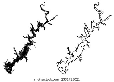 Lake Tenkiller Ferry Reservoir (United States of America, North America, us, usa, Oklahoma) map vector illustration, scribble sketch Tenkiller Ferry Dam map