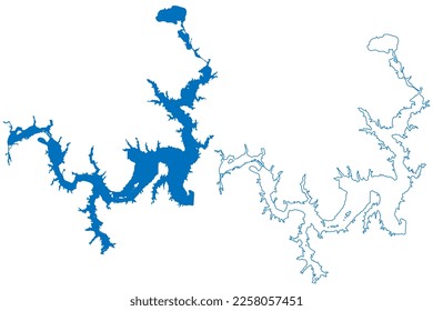 Lake Texoma Reservoir (United States of America, North America, us, usa, Texas and Oklahoma) map vector illustration, scribble sketch Denison Dam map