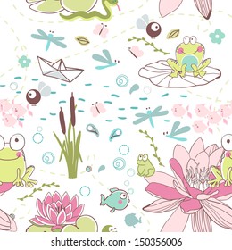 lake theme seamless pattern