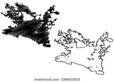 Lake Tikshozero (Russia, Russian Federation, Republic of Karelia) map vector illustration, scribble sketch Tiiksjärvi map