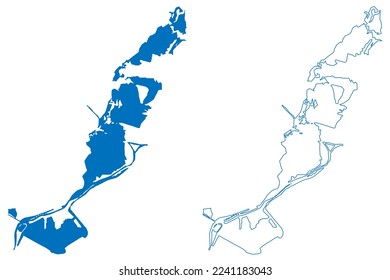 Lake Tisza (Hungary) map vector illustration, scribble sketch Kiskore or Kisköre Reservoir map