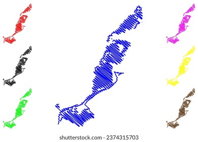 Lake Tisza (Hungary) map vector illustration, scribble sketch Kiskore or Kisköre Reservoir map