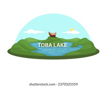 El lago Toba es un gran lago natural en el norte de Sumatra, Indonesia emblemático vector de ilustración