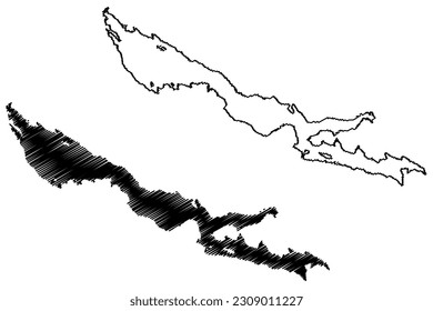 Lake Tornetrask or Torne trask (Kingdom of Sweden) map vector illustration, scribble sketch Torneträsk or Torne träsk map