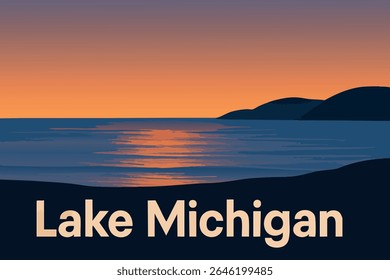 As águas tranquilas do lago Michigan refletem os tons suaves do nascer do sol, criando uma atmosfera pacífica e serena, perfeita para caminhadas matinais ao longo da costa ou simplesmente desfrutando da beleza da natureza 