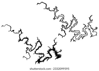 Lake Travis Reservoir (United States of America, North America, us, usa, Texas) map vector illustration, scribble sketch Mansfield Dam map