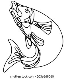 Lake Trout Jumping Up Continuous Line Drawing
