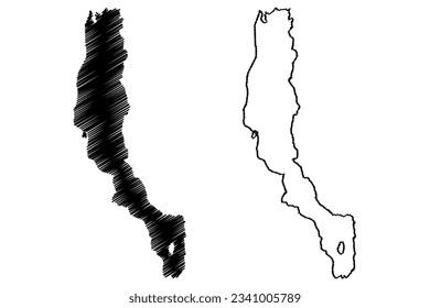 Lake Turkana (Africa, Ethiopia and Kenya) map vector illustration, scribble sketch Lake Rudolf or Jade Sea map