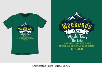 Plantilla de diseño de camisetas de fin de semana para el vector del lago 