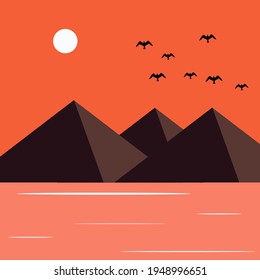 Vista del lago, ilustración, vector sobre fondo blanco.