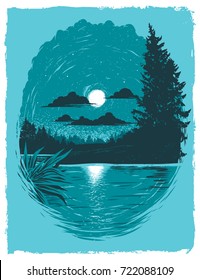Lake View Image in the Style of a Screen-Printed Poster