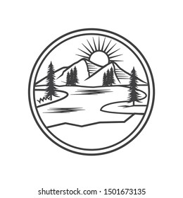 Lake view line drawing logo