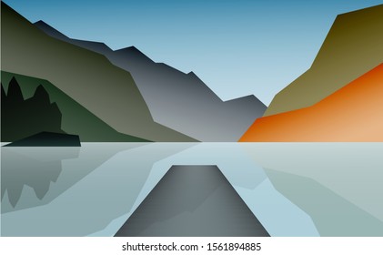 LAKE VIEW WITH MOUNTAIN BACKGROUND