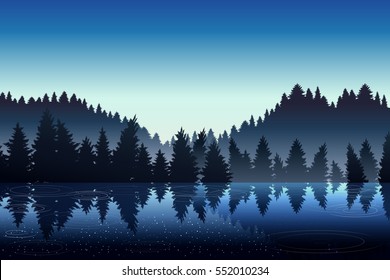 lake view and pine wood at noon