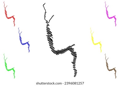 Lake Wakatipu (New Zealand, Oceania, South Island) map vector illustration, scribble sketch Whakatipu Waimaori map