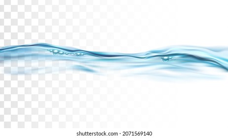 El Agua Del Lago Se Desploma Y Ola Con Vector De Burbujas. Piscina Con Agua Y Ondeo, Corriente Marina De Aqua. Tranquilidad Plantilla Líquida Transparente Natural Ilustración 3d Realista