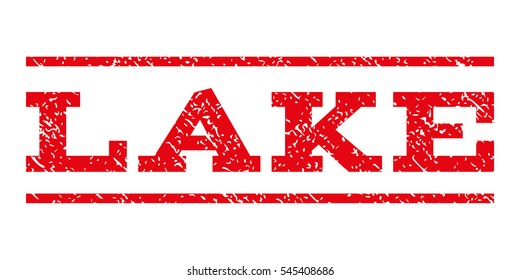 Lake watermark stamp. Text tag between horizontal parallel lines with grunge design style. Rubber seal stamp with dirty texture. Vector intensive red color ink imprint on a white background.