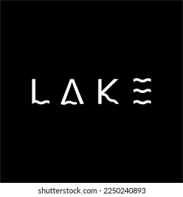 Lake word design with wave symbol concept on lettering.