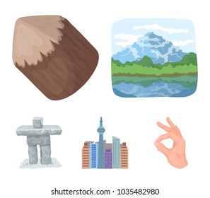 Lakes, mountains, the tower of SI-EN and other symbols of Canada.Canada set collection icons in cartoon style vector symbol stock illustration web.