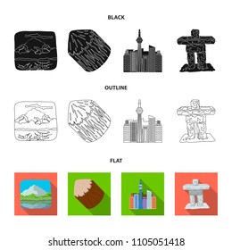 Lakes, mountains, the tower of SI-EN and other symbols of Canada.Canada set collection icons in black,flat,outline style vector symbol stock illustration web.