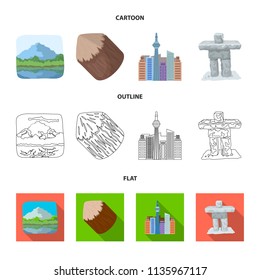 Lakes, mountains, the tower of SI-EN and other symbols of Canada.Canada set collection icons in cartoon,outline,flat style vector symbol stock illustration web.