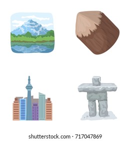 Lakes, mountains, the tower of SI-EN and other symbols of Canada.Canada set collection icons in cartoon style vector symbol stock illustration web.