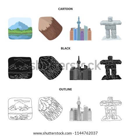 Lakes, mountains, the tower of SI-EN and other symbols of Canada.Canada set collection icons in cartoon,black,outline style vector symbol stock illustration web.