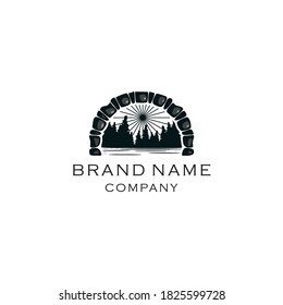 lakes and pines, Conifer Cedar Coniferous Cypress Pine Evergreen Fir Hemlock Spruce Larch Pinus tree forest Lake River Beach Logo design vector