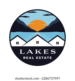 Lakes real estate vector logo design. Houses and landscape logotype. Nature logo template. 