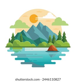 Ilustración vectorial plana junto al lago de la naturaleza sobre fondo blanco