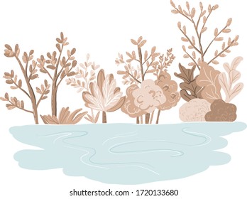 Lakeside Nature Landscape Vector Illustration