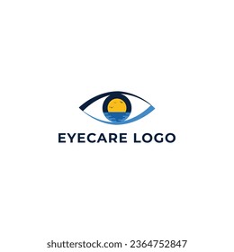 Lakeside Vision Clinic logo, scene lake on the eye vector. Abstract lake view and eye illustration applied for air optometry practice logo inspiration template