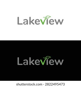 Lakeview logo concept with integrated leaf checkmark in two tone display
