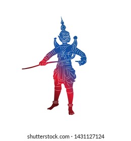 Lakhon Khol Khmer, a masked dance theatre line drawing of Cambodia traditional, Vector silhouette