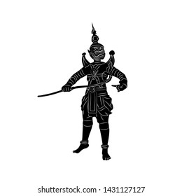 Lakhon Khol Khmer, a masked dance theatre line drawing of Cambodia traditional, Vector silhouette