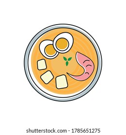 laksa Logo design. vector illustration of a dish of rice noodles served in a curry sauce or hot soup.
