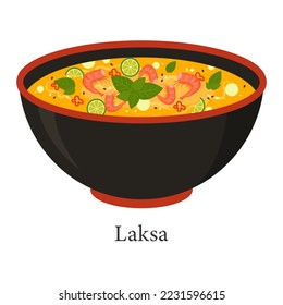 Laksa soup with noodles. Vector illustration.