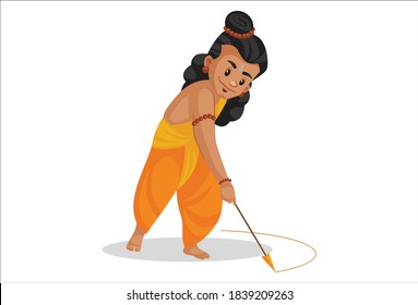 Lakshman is drawing line with an arrow. Vector graphic illustration. Individually on a white background.