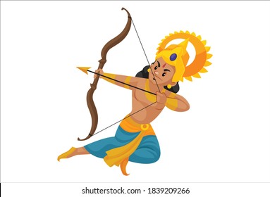 Lakshman is fighting with a bow and arrow. Vector graphic illustration. Individually on a white background.