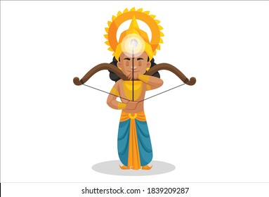 Lakshman is holding a bow and arrow and making a target. Vector graphic illustration. Individually on a white background.