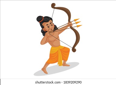 Lakshman is holding three arrows in a bow and fighting. Vector graphic illustration. Individually on a white background.