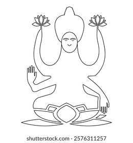 Lakshmi Goddess contour outline line icon black color vector illustration image thin flat style