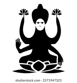 Lakshmi Goddess icon black color vector illustration image flat style