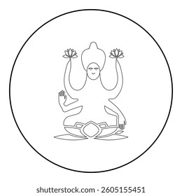 Lakshmi Goddess icon in circle round black color vector illustration image outline contour line thin style simple
