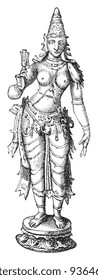 Lakshmi  (Hindu goddess of wealth, prosperity,light,wisdom,fortune and fertility) / vintage illustration from Meyers Konversations-Lexikon 1897