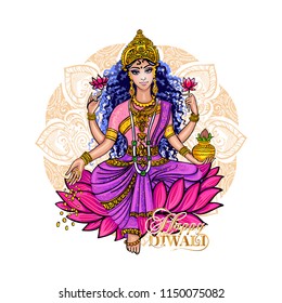 Lakshmi is a Hindu and Vaishnava Goddess, Vishnu's wife is a symbol of Diwali, a light festival of India