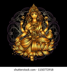 Lakshmi is a Hindu and Vaishnava Goddess, Vishnu's wife is a symbol of Diwali, a light festival of India