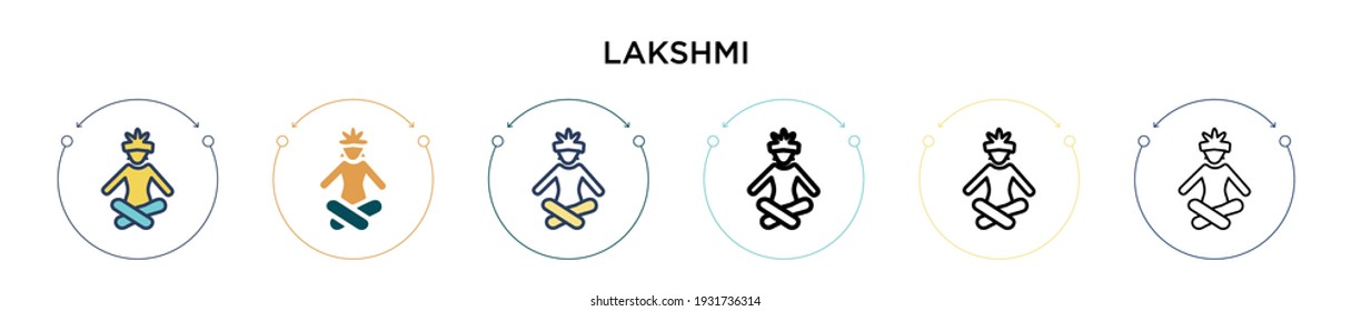 Lakshmi Icon in vollem, dünnen Linie, Umriss und Strich Stil. Vektorgrafik von zwei farbigen und schwarzen Lakshmi-Vektorgrafiken-Designs kann für mobile, iPhone-, web-basierte
