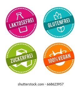 Laktosefrei, Glutenfrei, Zuckerfrei - Lactosefree, Glutenfree, Sugarfree and 100% Vegan Bagdes.